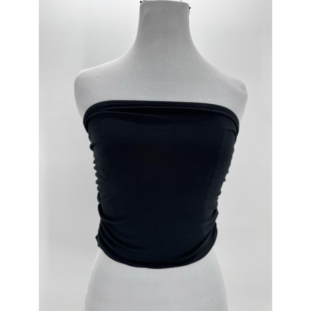 Black Strapless Tube Top Women's Stretch Bandeau Cropped Casual Basic Size M